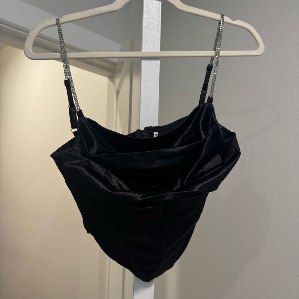 Elegant Black Satin Camisole with Chain Straps